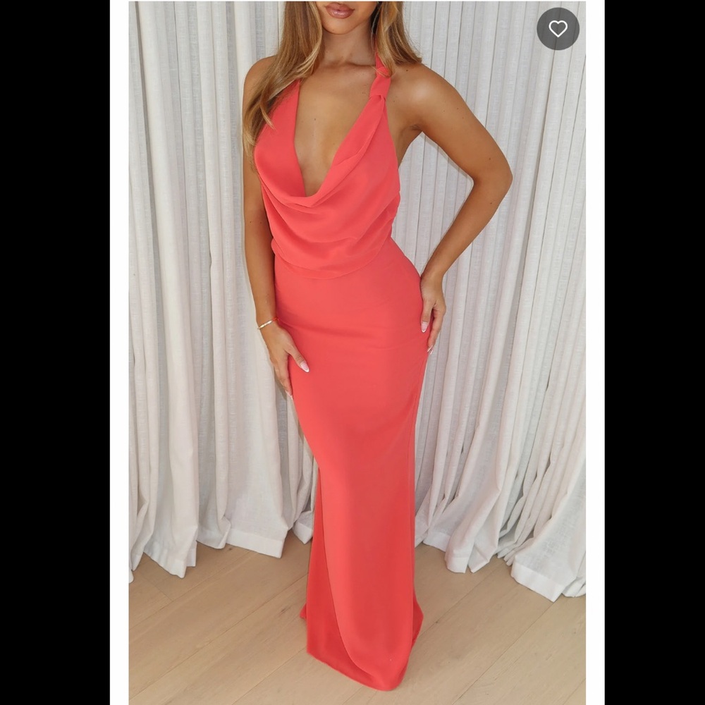 Elegant Coral Halter Maxi Dress